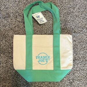 Trader Joe's Pastel Green and Cream Canvas Tote